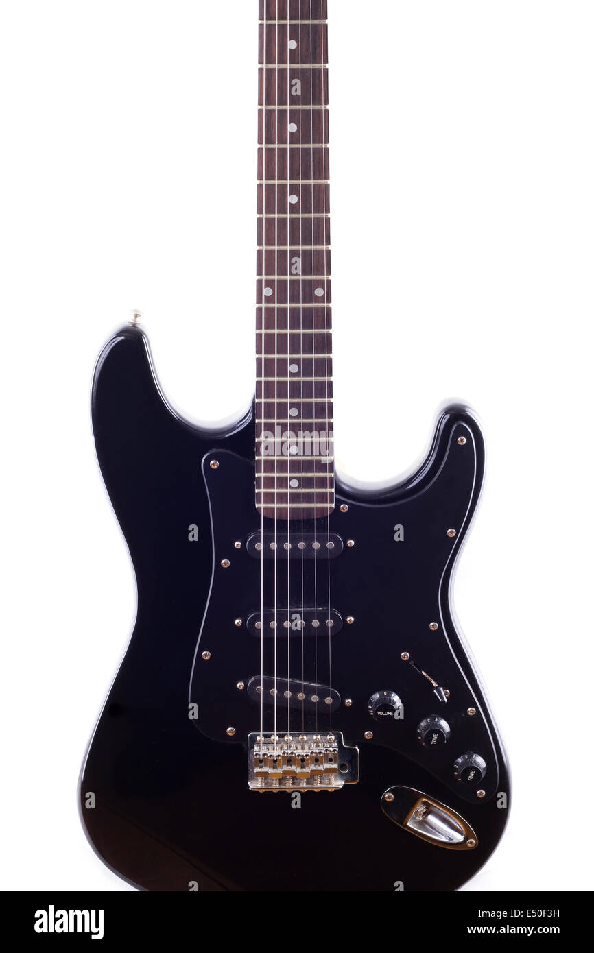 Black electric guitar on white background Stock Photo - Alamy