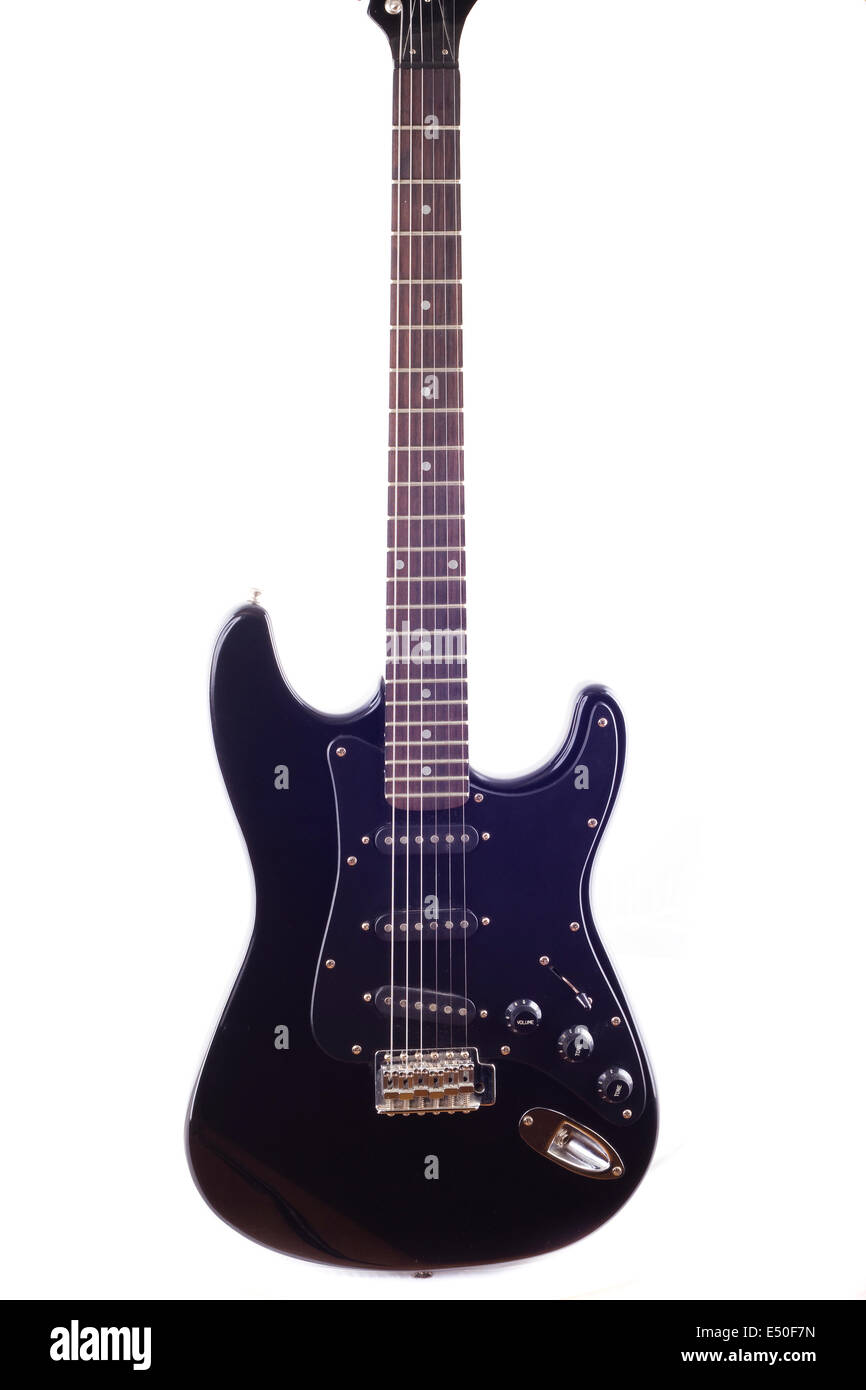 Black electric guitar on white background Stock Photo - Alamy