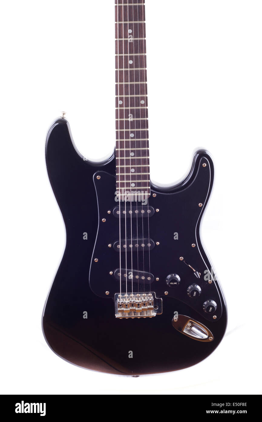 Black electric guitar on white background Stock Photo - Alamy