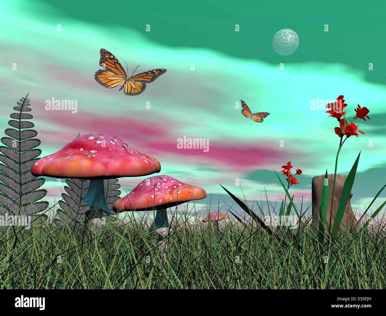 Fantasy garden - 3D render Stock Photo