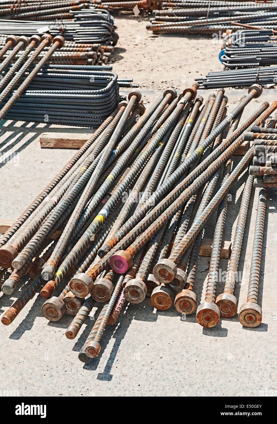 Concrete Reinforcement Stack Steel Rebar Stock Photos & Concrete