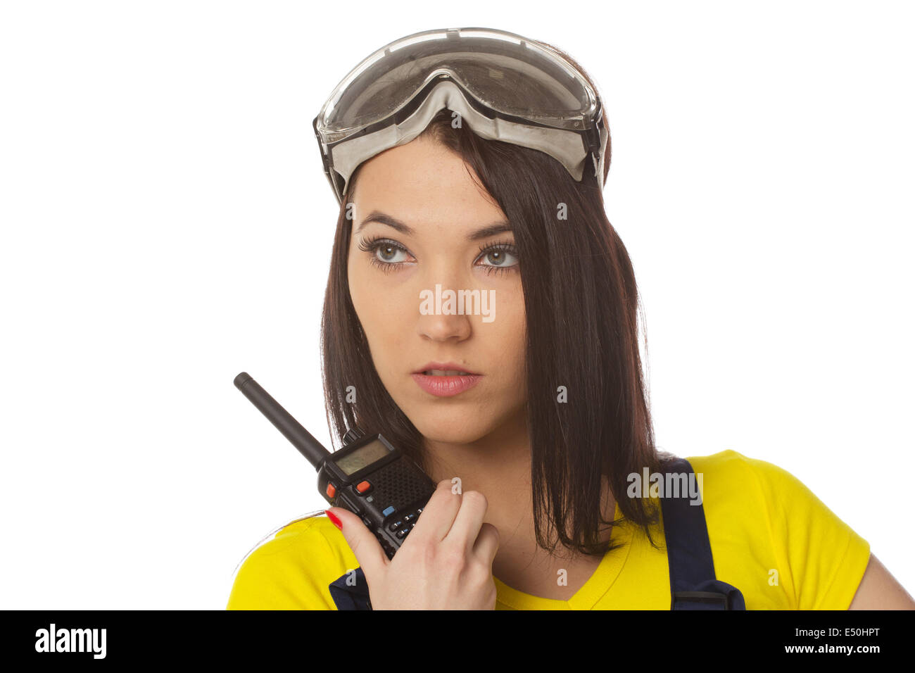 woman with walkie-talky Stock Photo