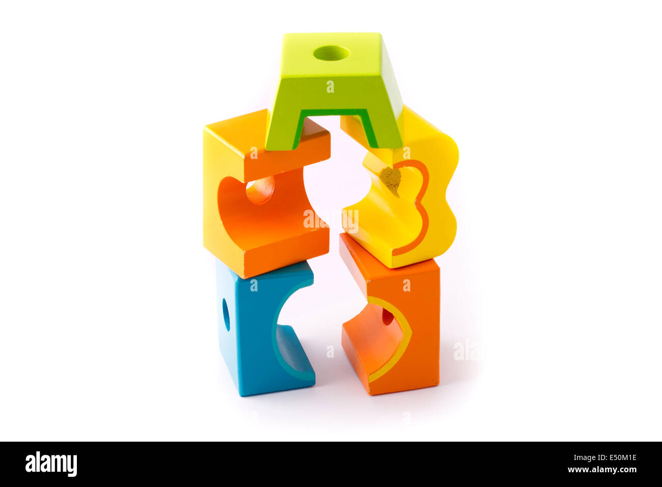 Wooden building blocks on white background Stock Photo - Alamy