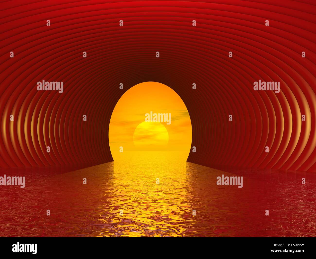 Tunnel to the sun - 3D render Stock Photo