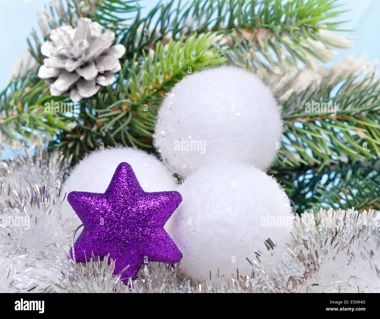White fluffy New Year's balls Stock Photo Alamy