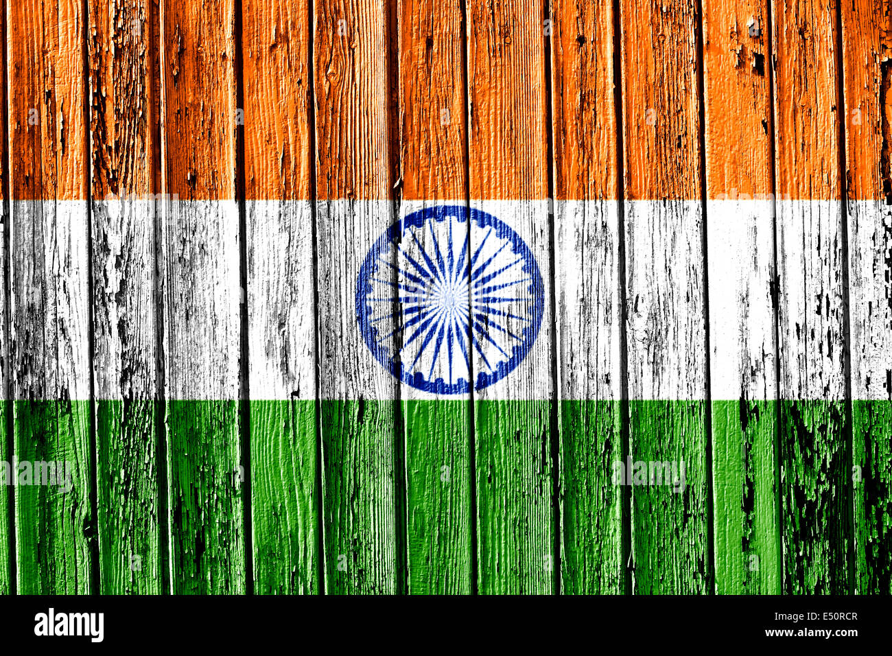 flag of India painted on wooden frame Stock Photo