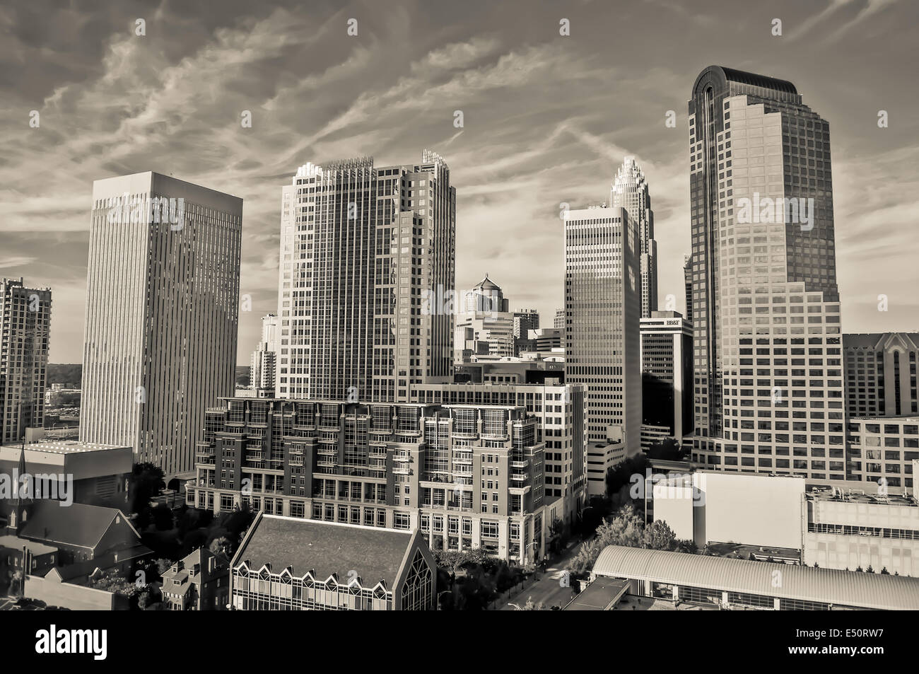 general view of Skyline of Uptown Charlotte Stock Photo