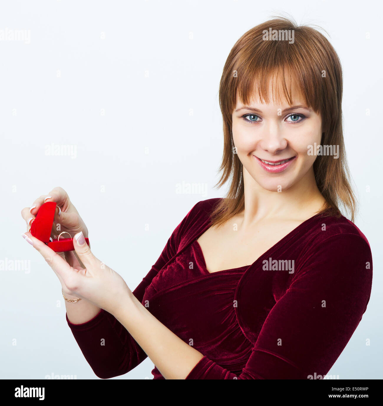 young attractive woman with a box for rings Stock Photo