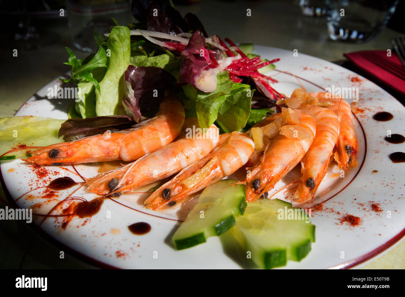 Prawns with salad Stock Photo