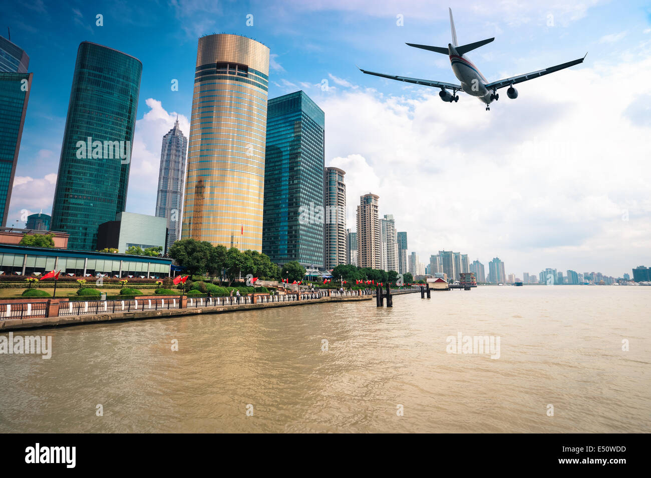 modern city with aircraft Stock Photo