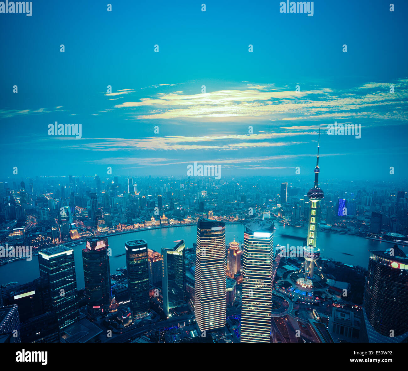 aerial view of shanghai at dusk Stock Photo