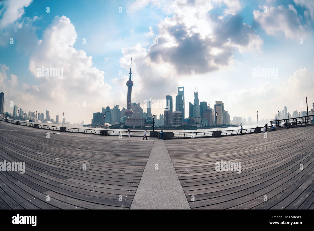 fish-eye perspective of shanghai skyline Stock Photo