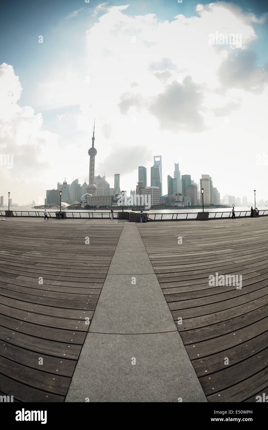 shanghai skyline in fish-eye perspective Stock Photo