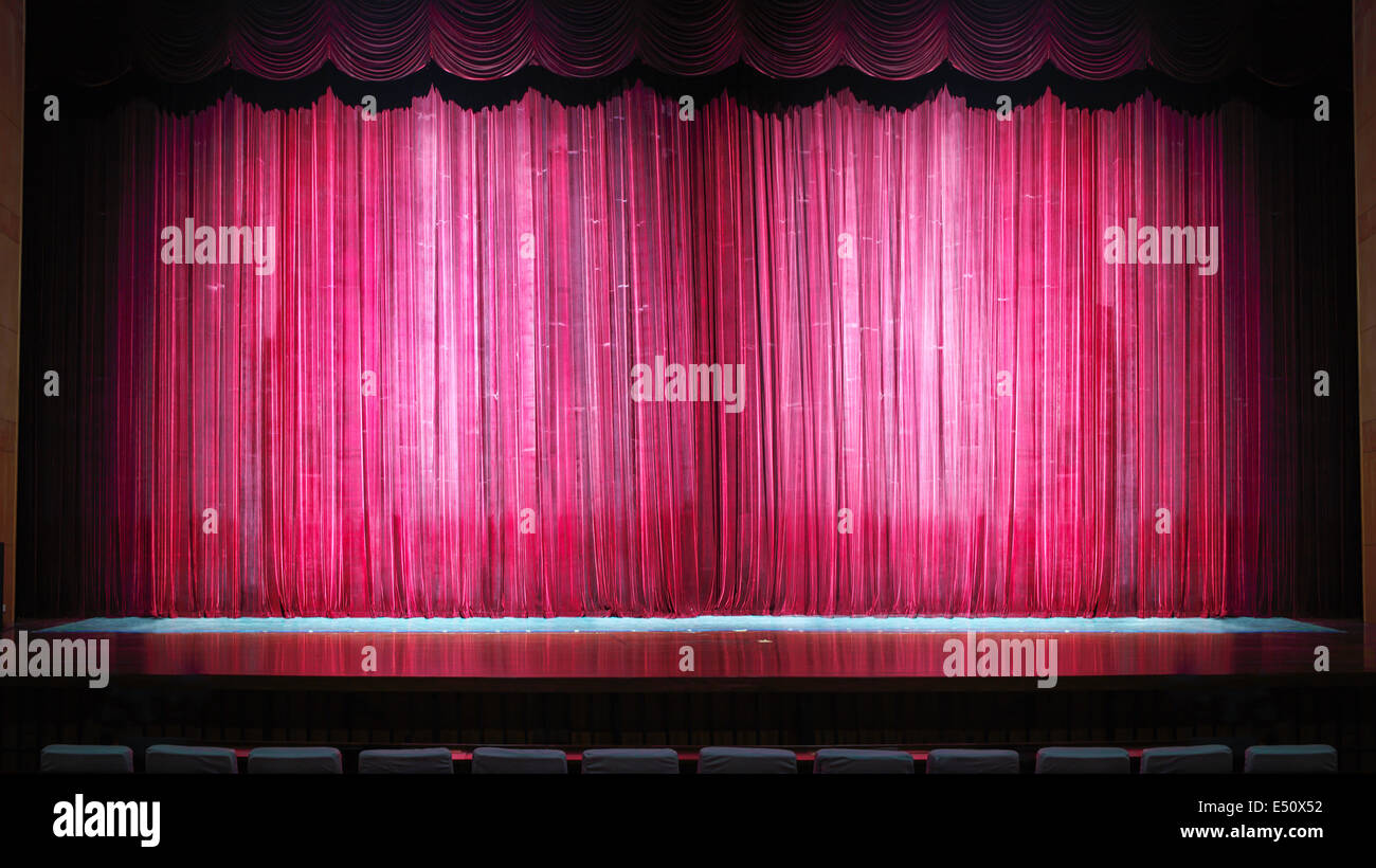 red stage curtain panorama Stock Photo