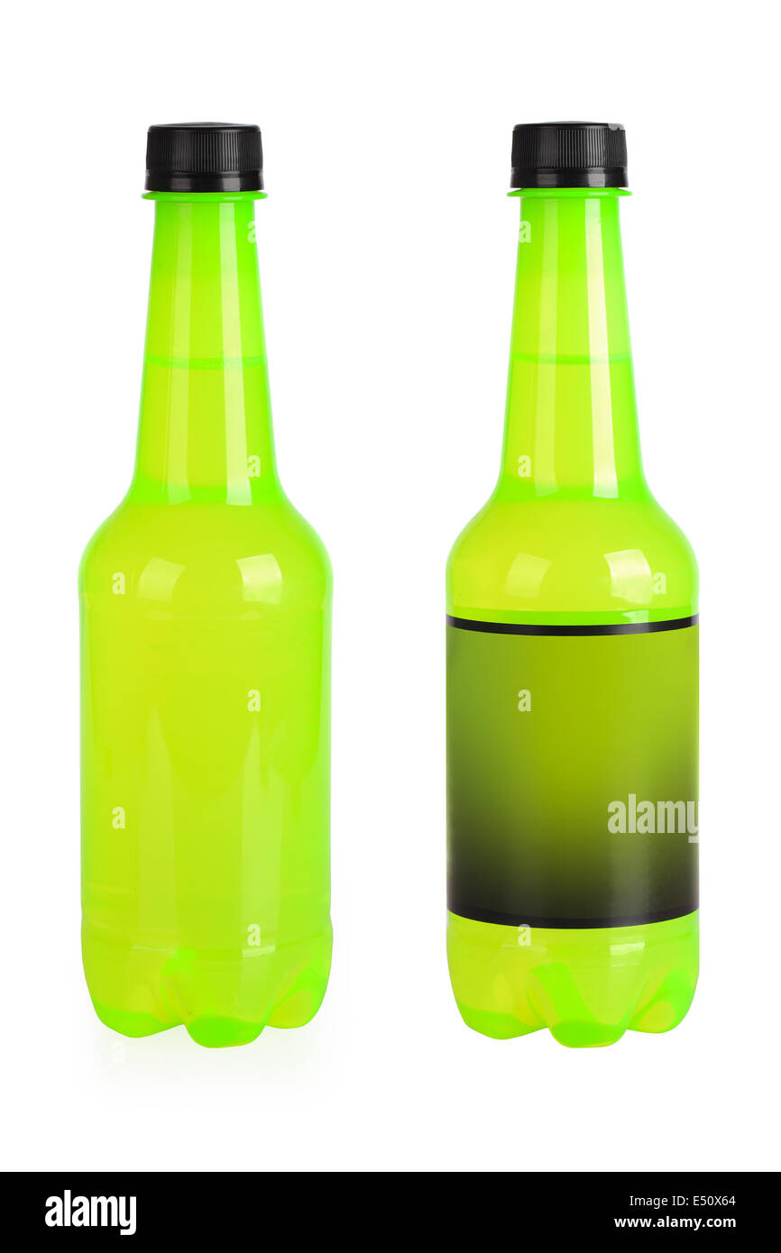 green beverage bottles Stock Photo