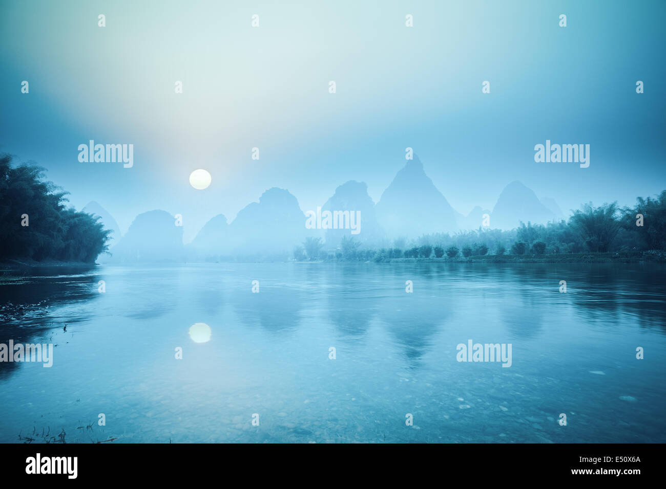 yangshuo scenery in sunrise Stock Photo