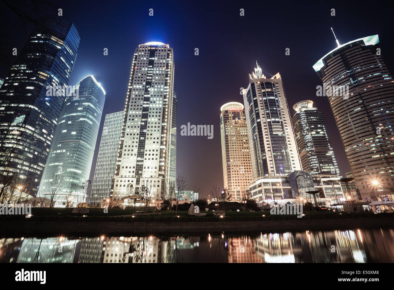 night scenes of shanghai financial center Stock Photo