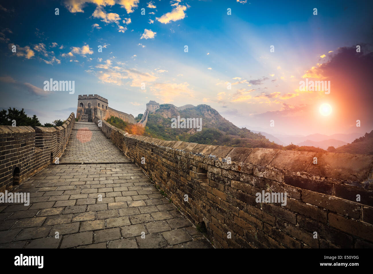 the great wall with sunset glow Stock Photo