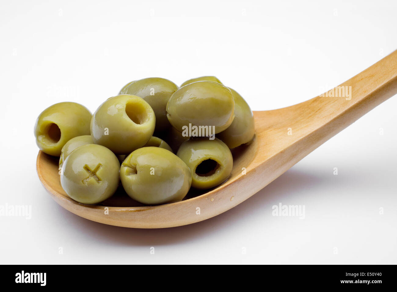 Pickled green olives pitted Stock Photo Alamy