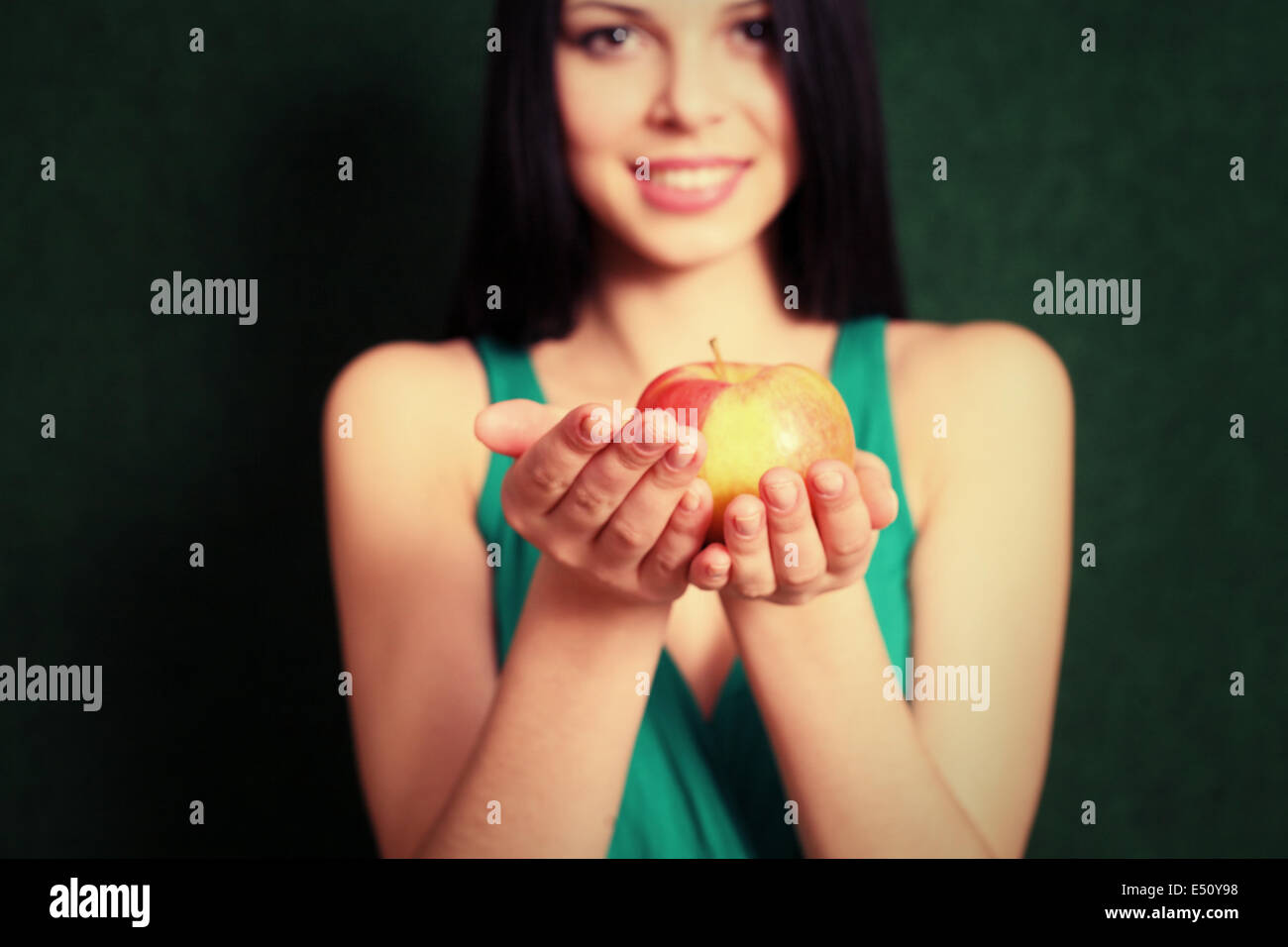 female with apple Stock Photo