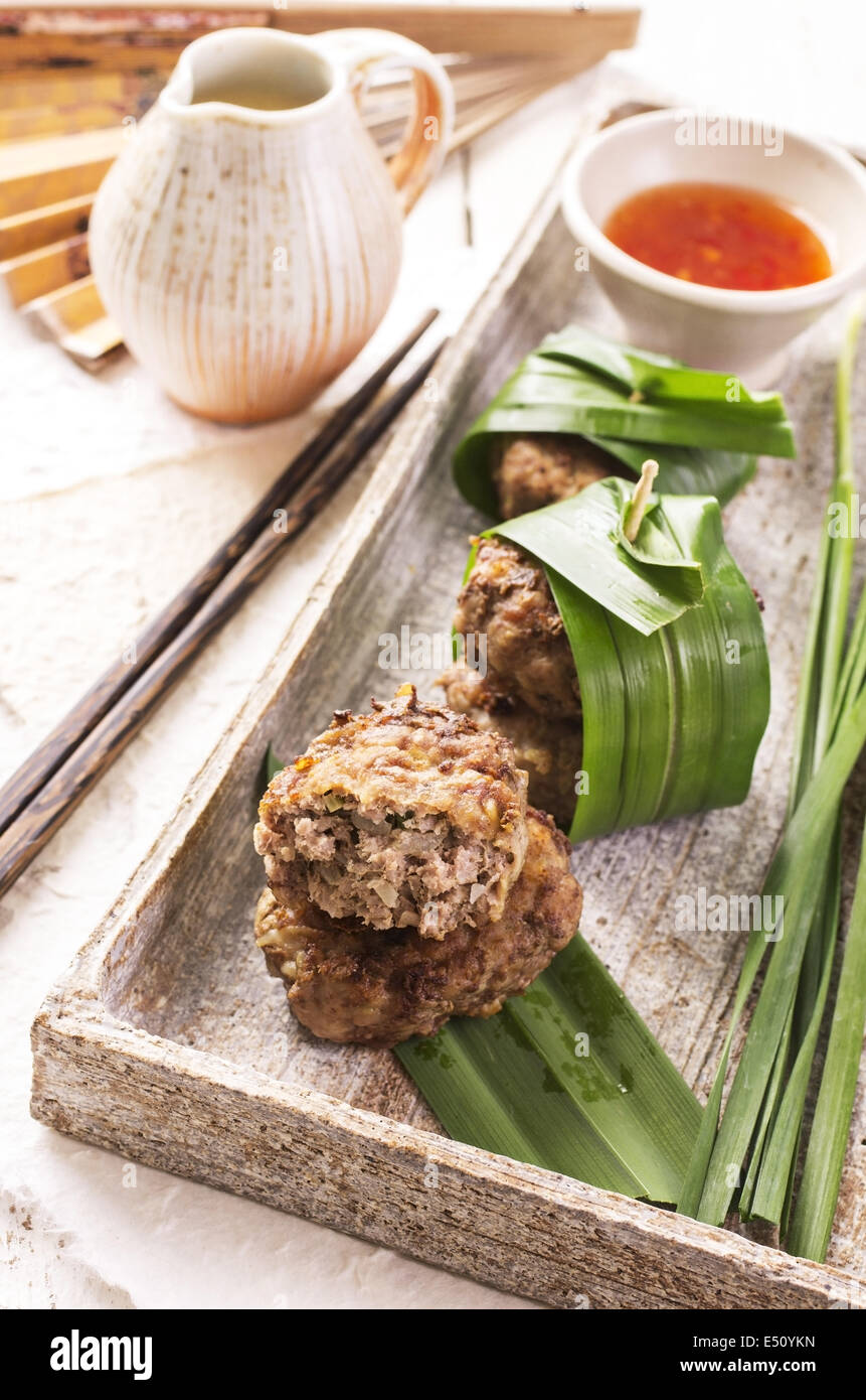 meatballs with chili sauce Stock Photo