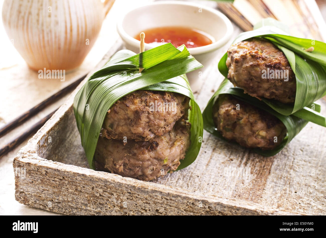 meatballs with chili sauce Stock Photo