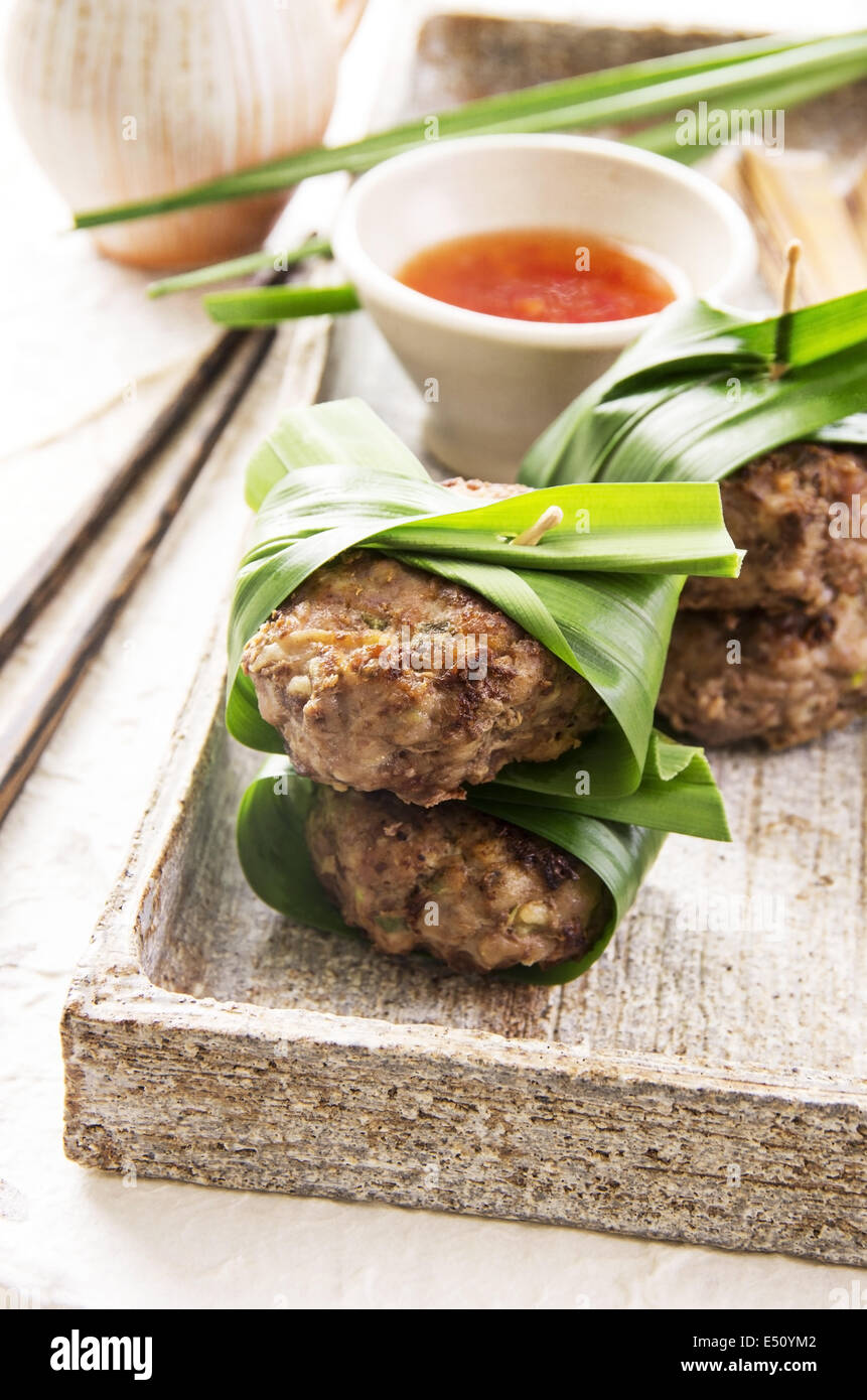 meatballs with chili sauce Stock Photo