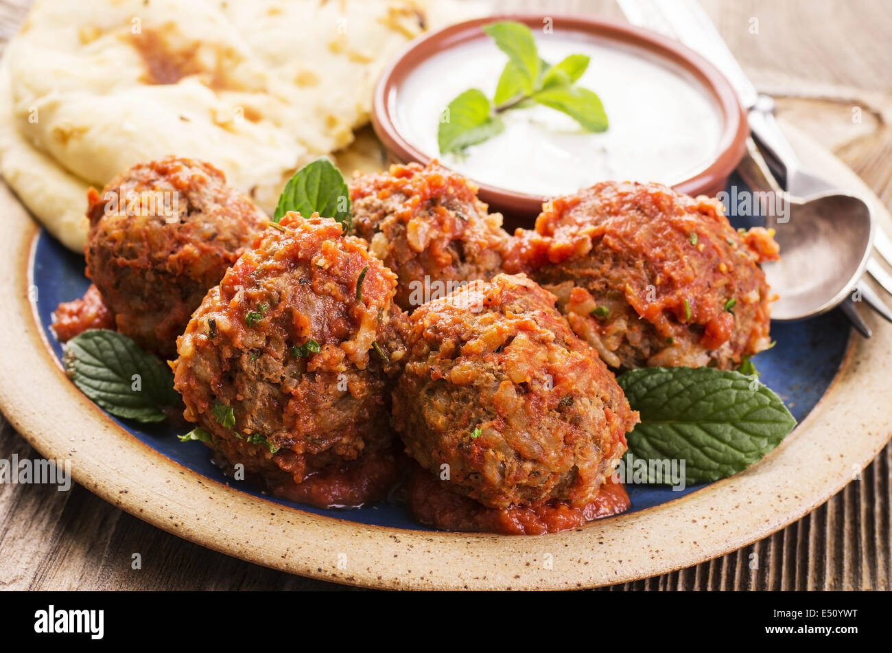 meatballs with bread and yoghurt Stock Photo Alamy