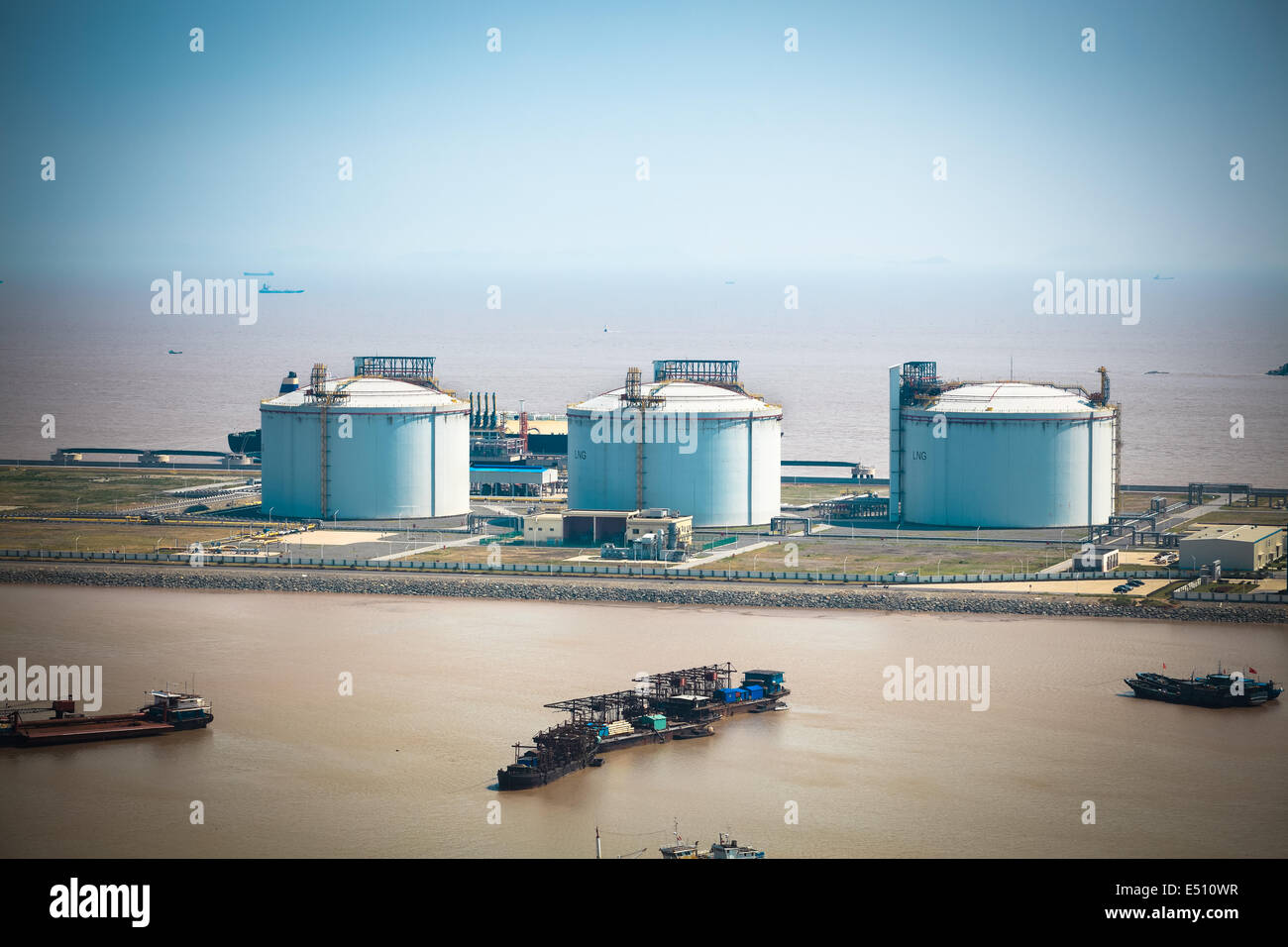 LNG tanks at the port Stock Photo