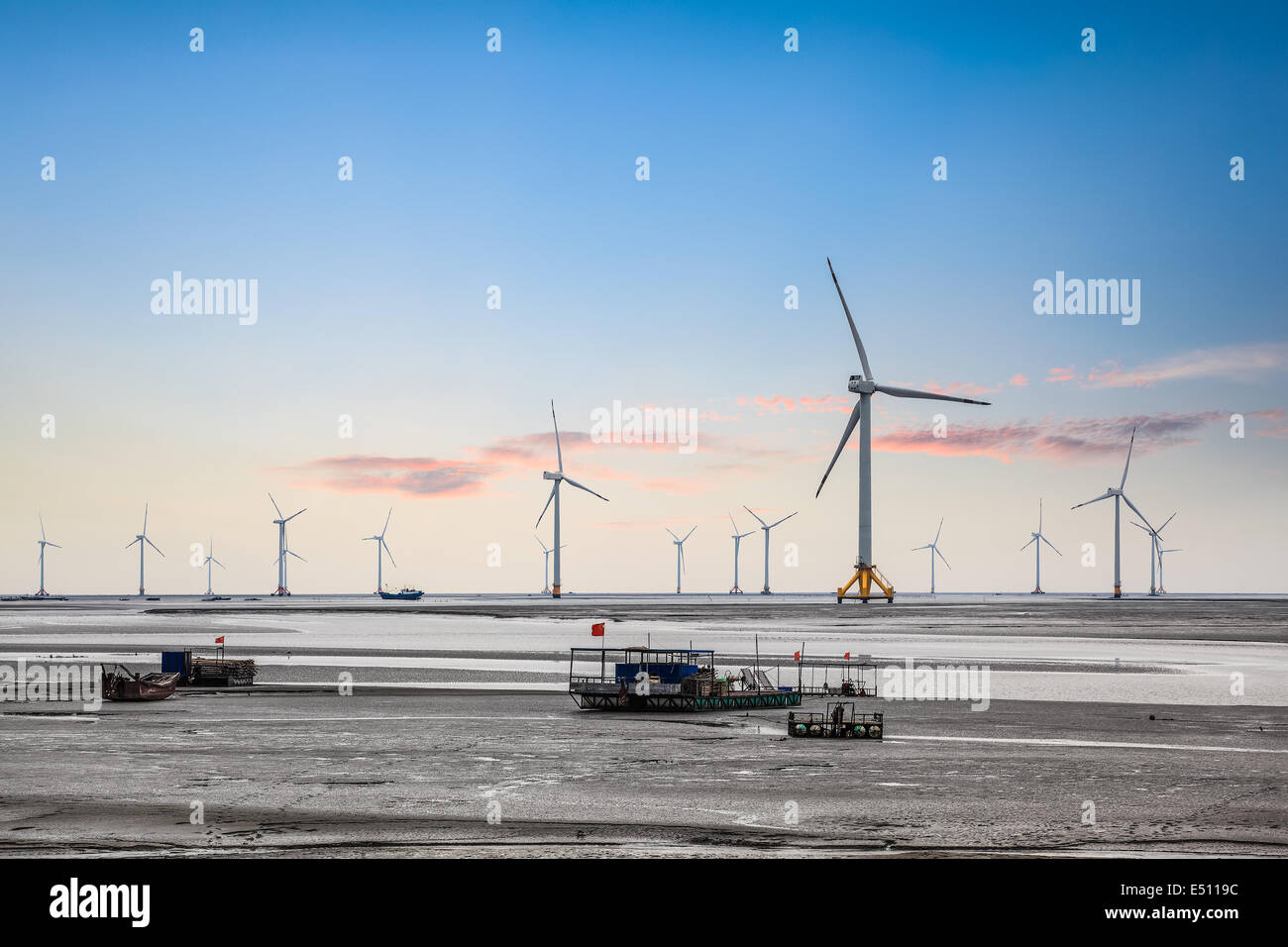 wind turbines in seashore Stock Photo