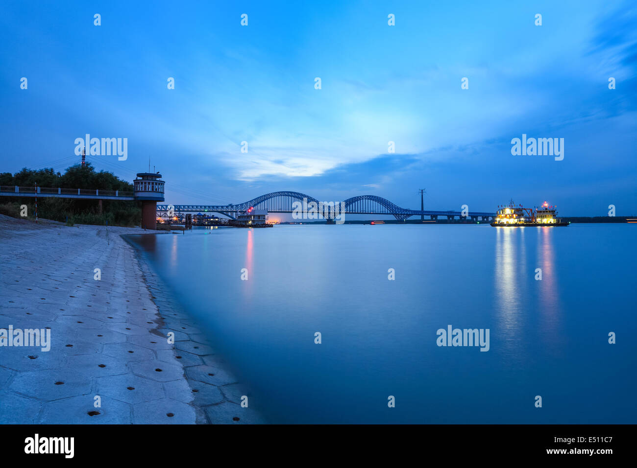 nanjing dashengguan bridge in nightfall Stock Photo