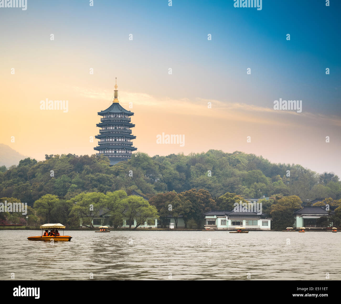 hangzhou scenery at dusk Stock Photo
