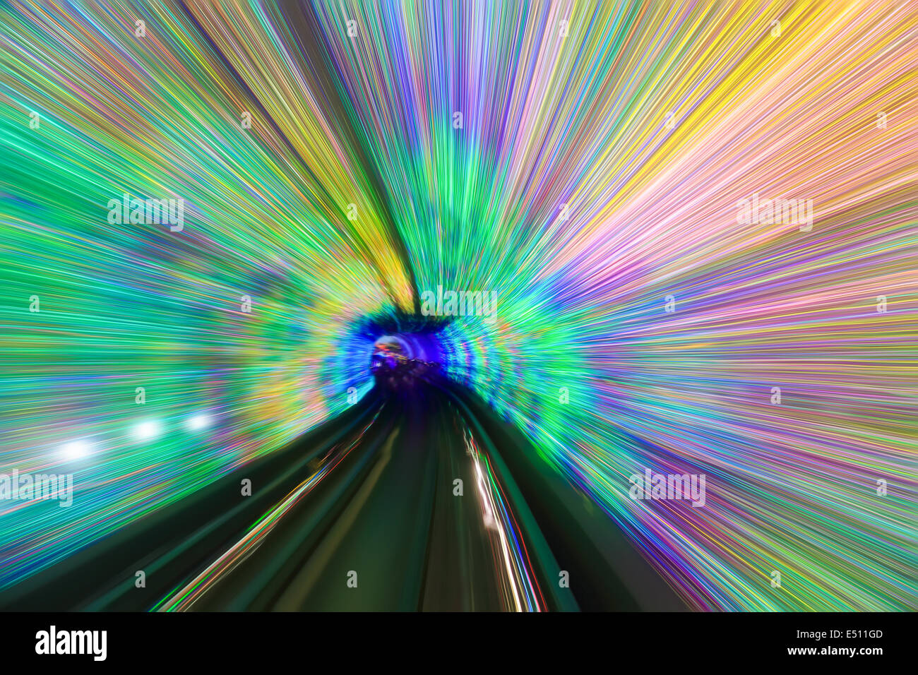 motion fast in colorful tunnel Stock Photo