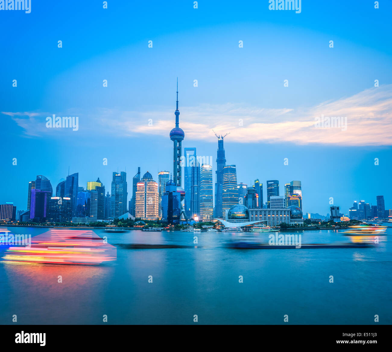 beautiful shanghai skyline in nightfall Stock Photo