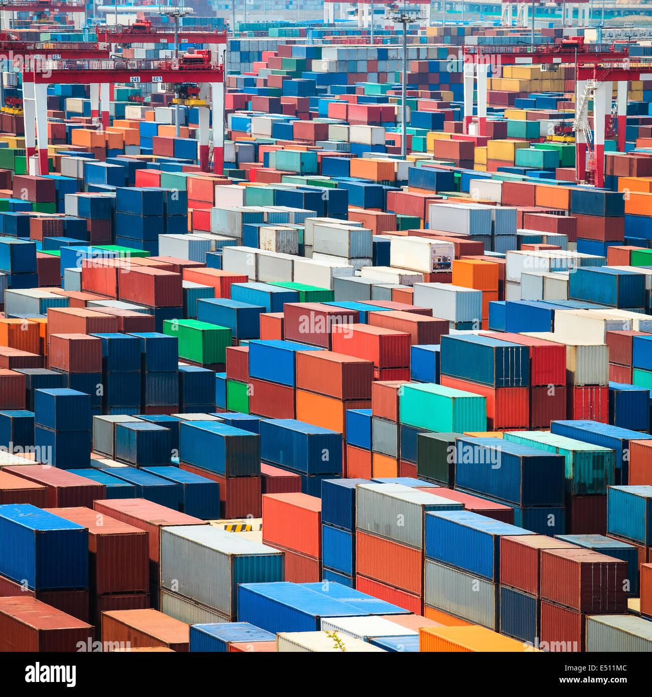 shipping containers in port Stock Photo