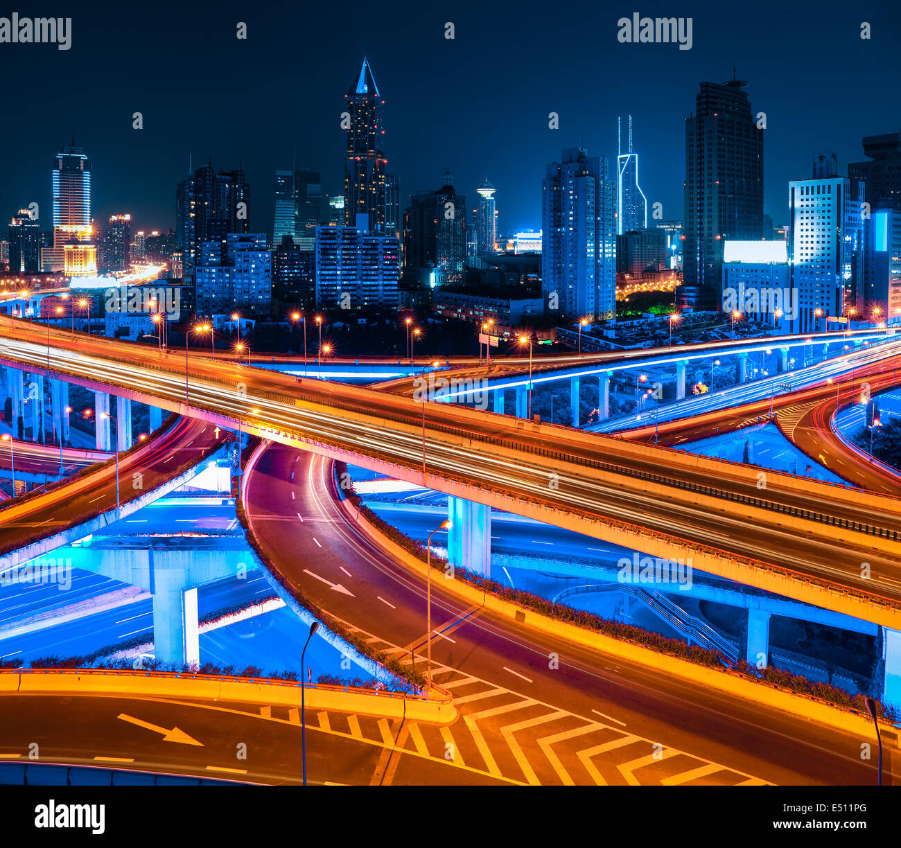 Shanghai Elevated Road At Night Stock Photo Alamy