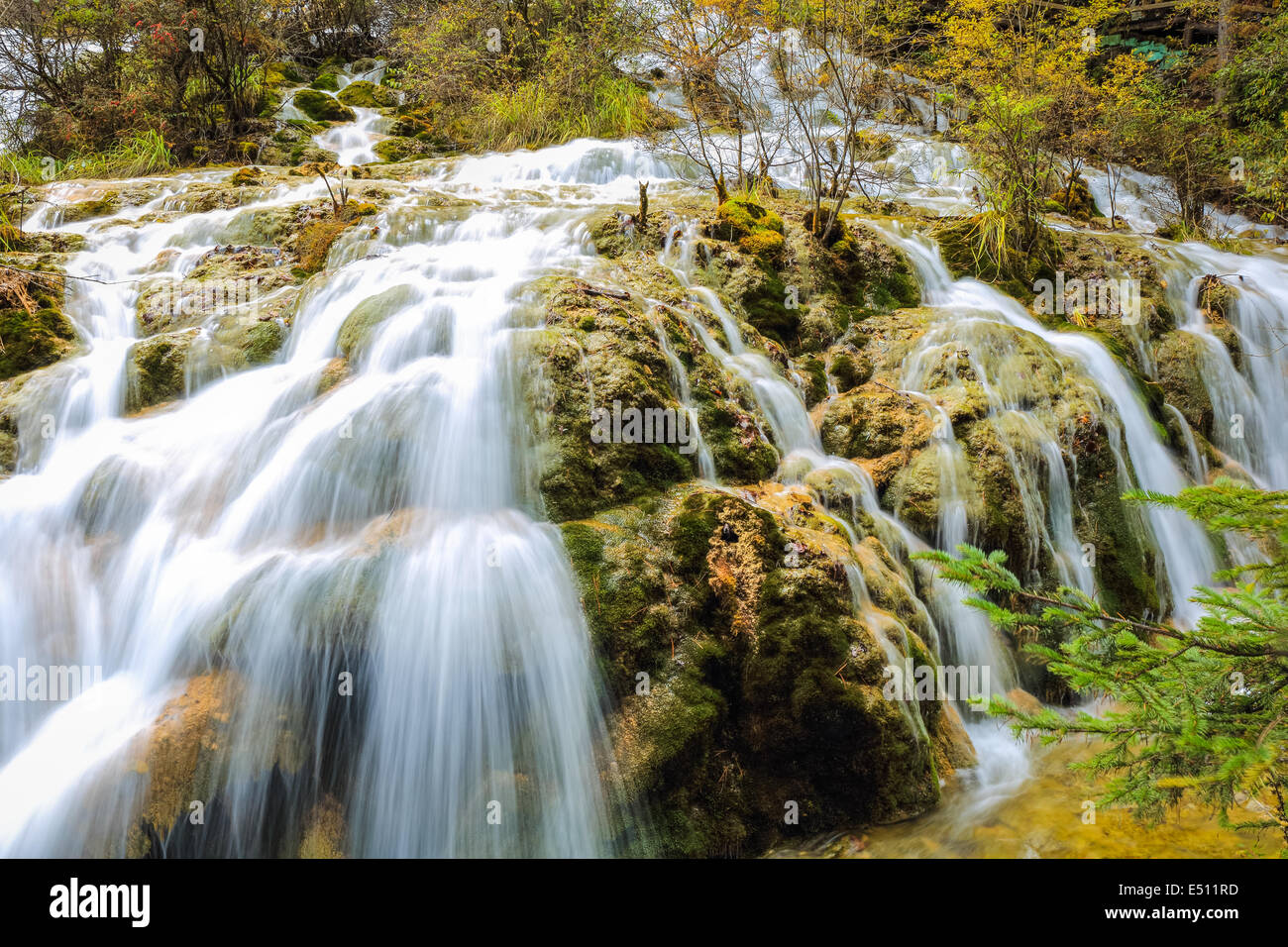 waterfall and stream in the forest Stock Photo