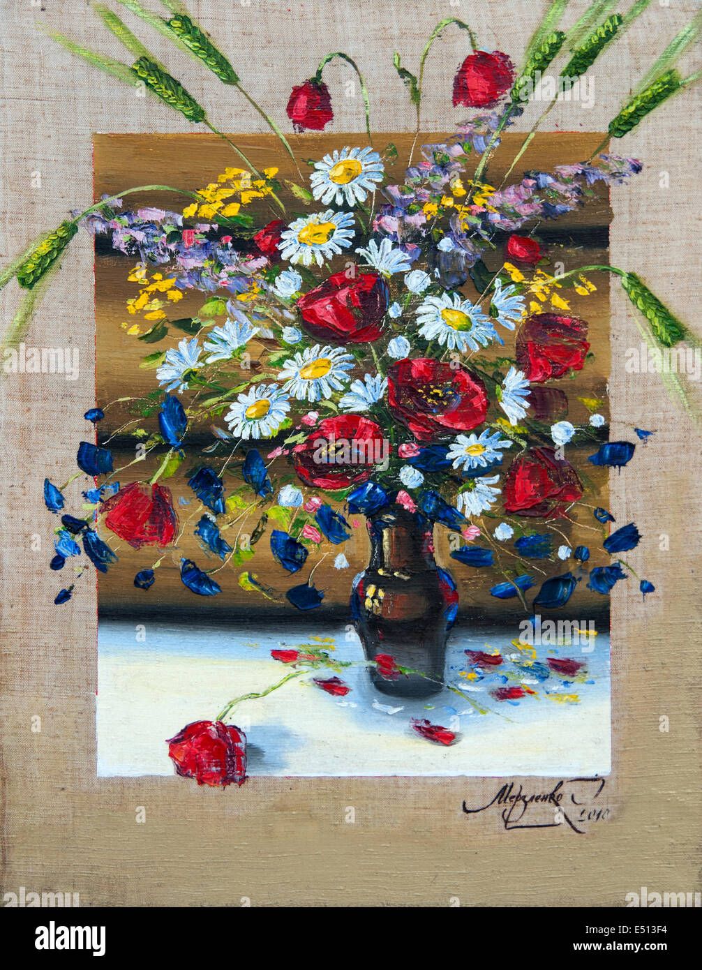 flowers, picture oil paints on a canvas Stock Photo Alamy