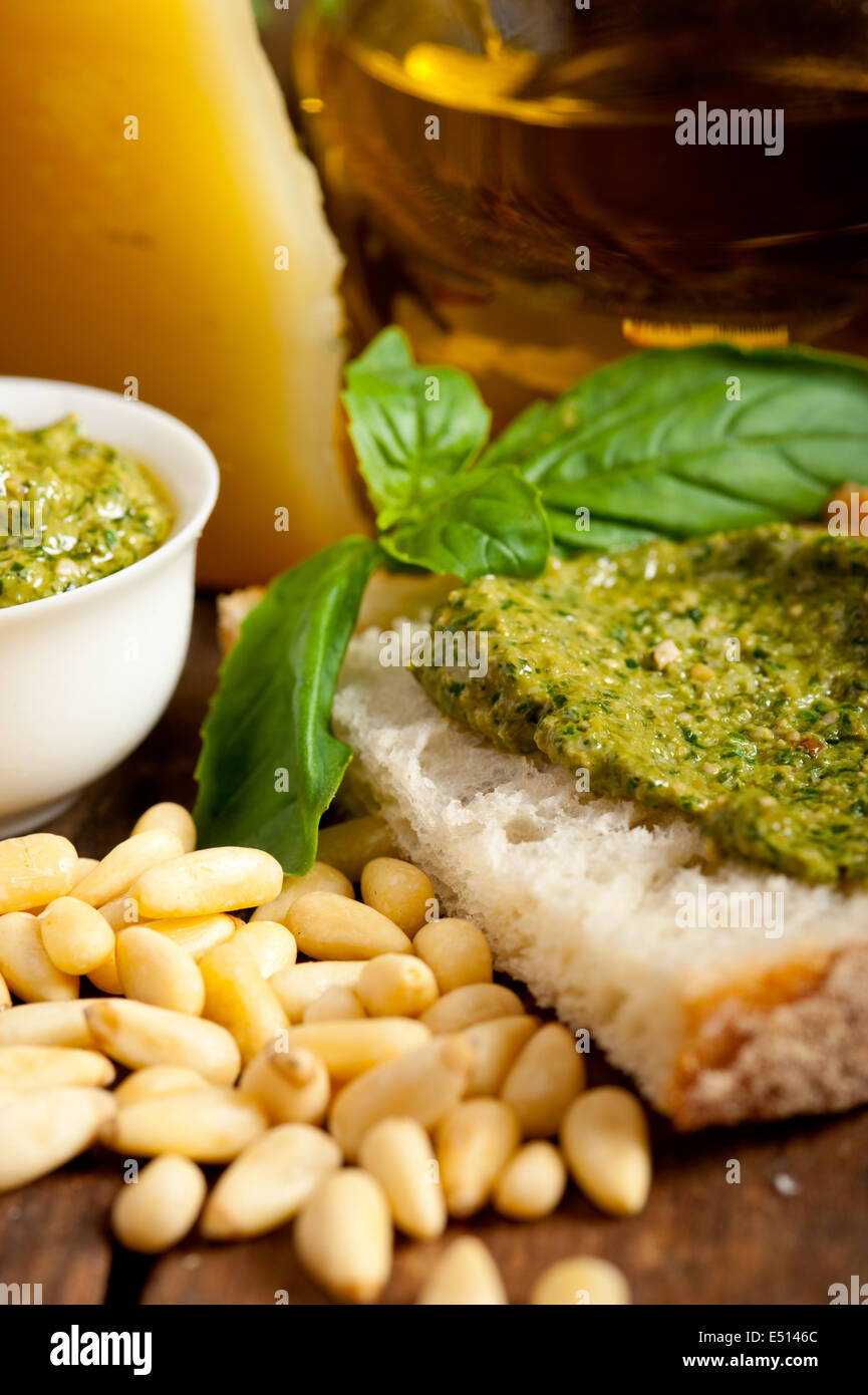 Italian basil pesto bruschetta ingredients Stock Photo Alamy