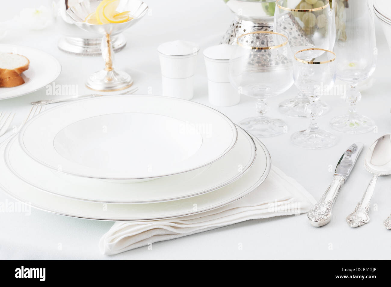plates, glasses and silverware Stock Photo Alamy