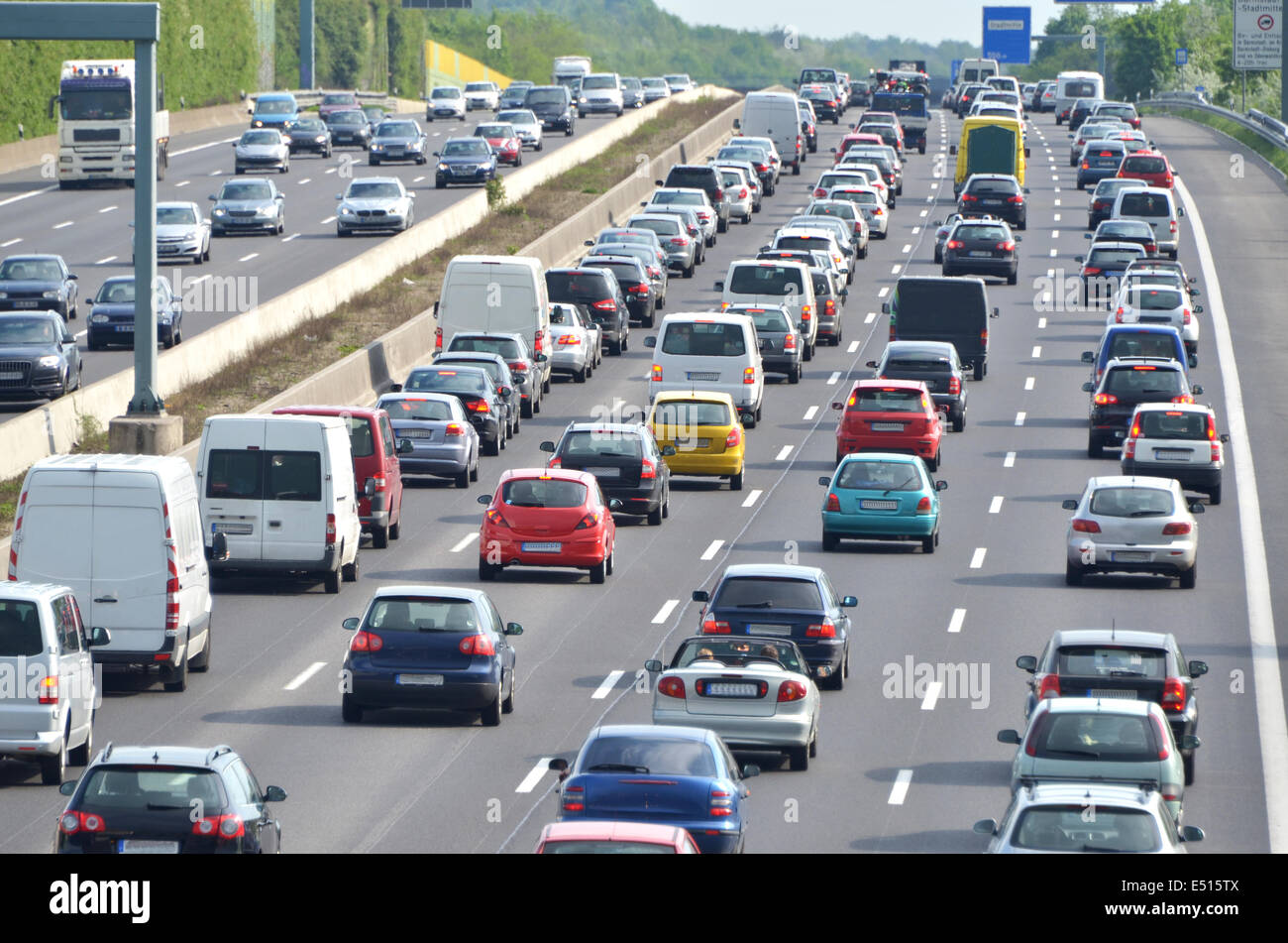 Traffic jam on german highway Stock Photo
