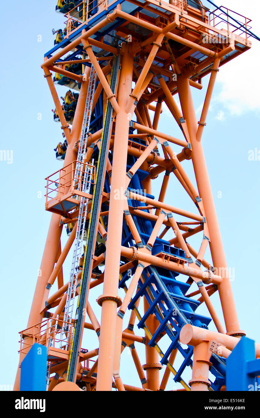 roller coaster rails against blue sunny summer sky Stock Photo - Alamy