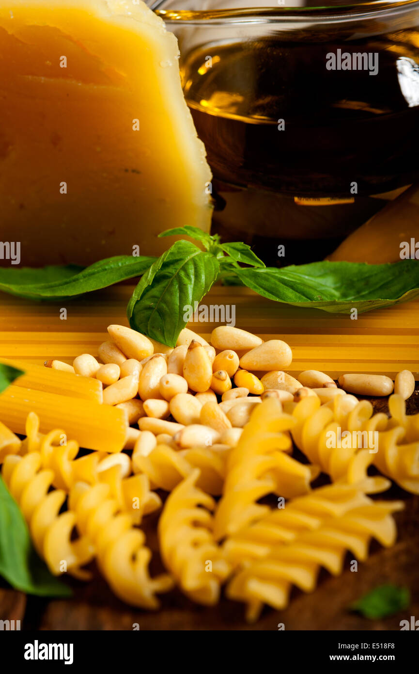 Italian basil pesto pasta ingredients Stock Photo Alamy