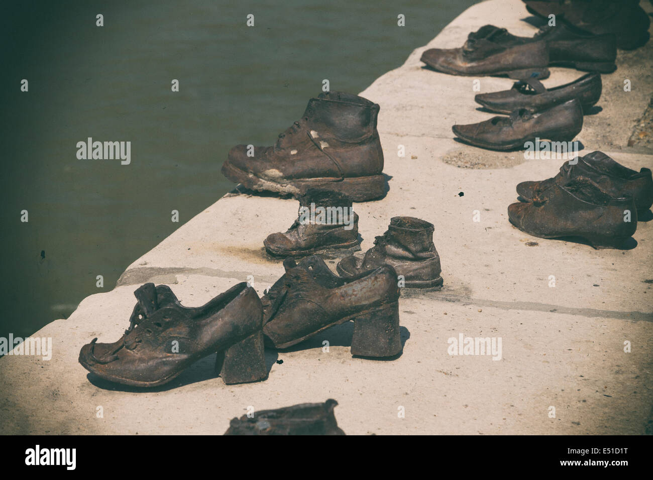 Iron shoes on the Pest side of the danube honouring the jews killed during the world wide war II Stock Photo