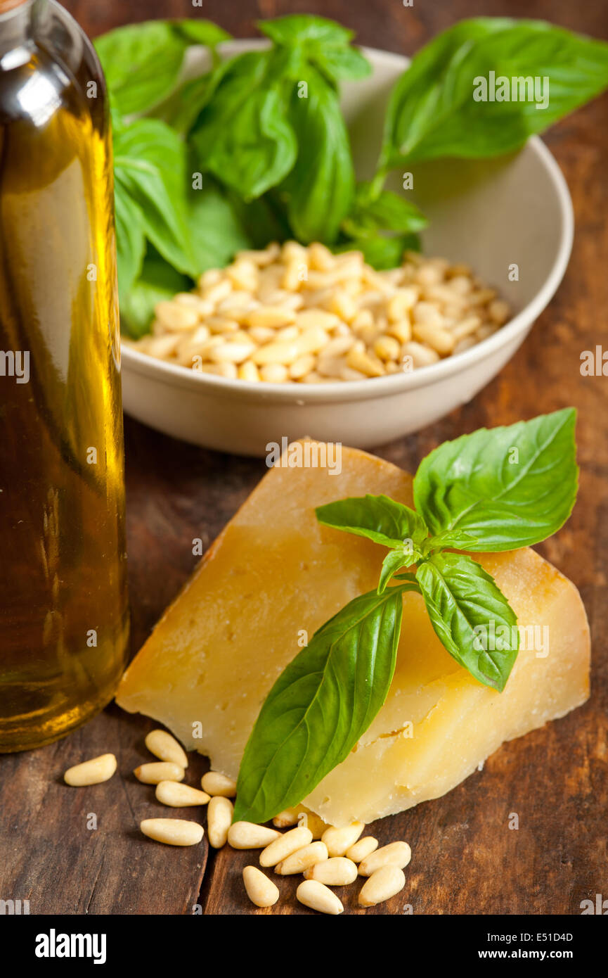 Italian basil pesto ingredients Stock Photo Alamy