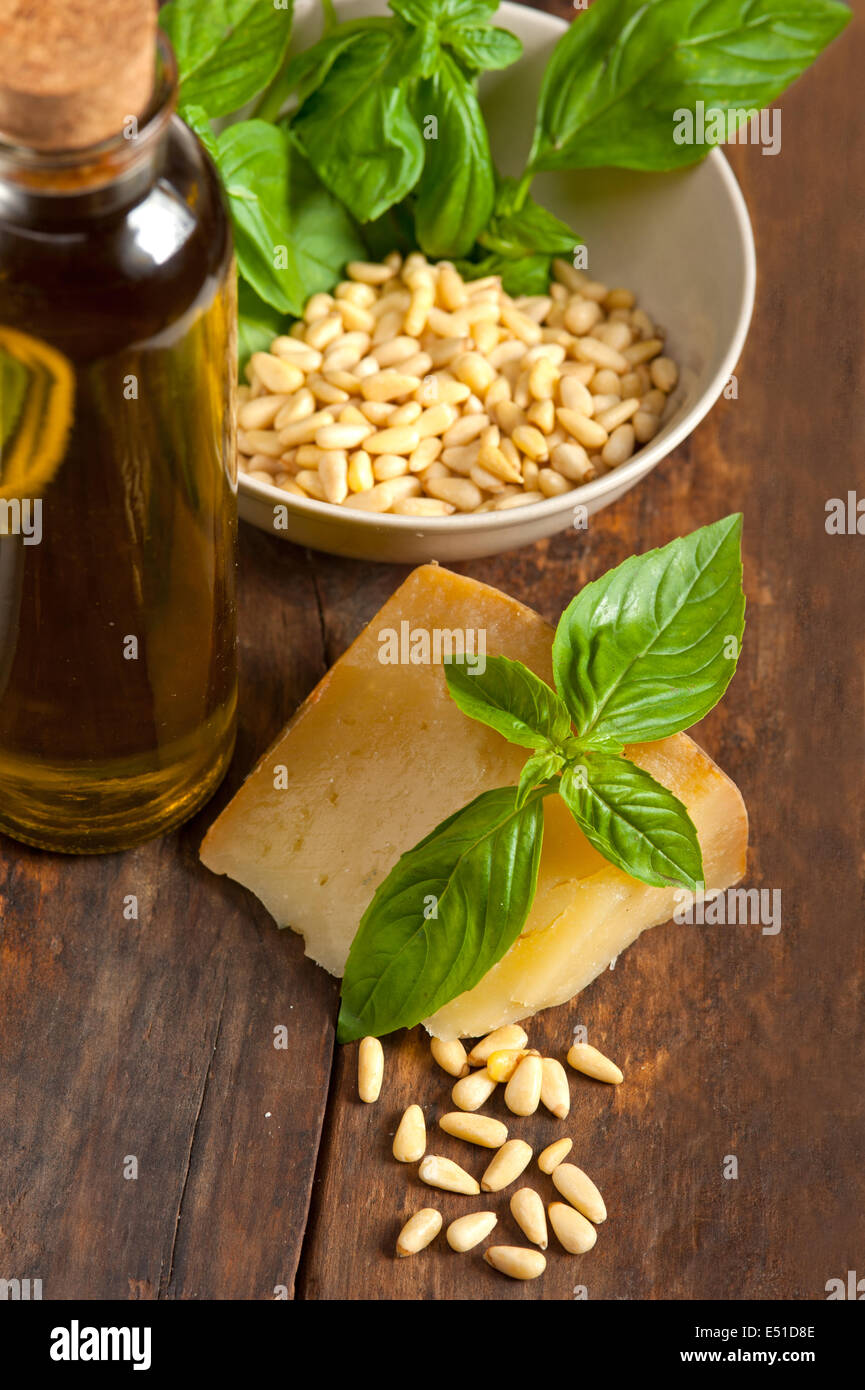 Italian basil pesto ingredients Stock Photo Alamy