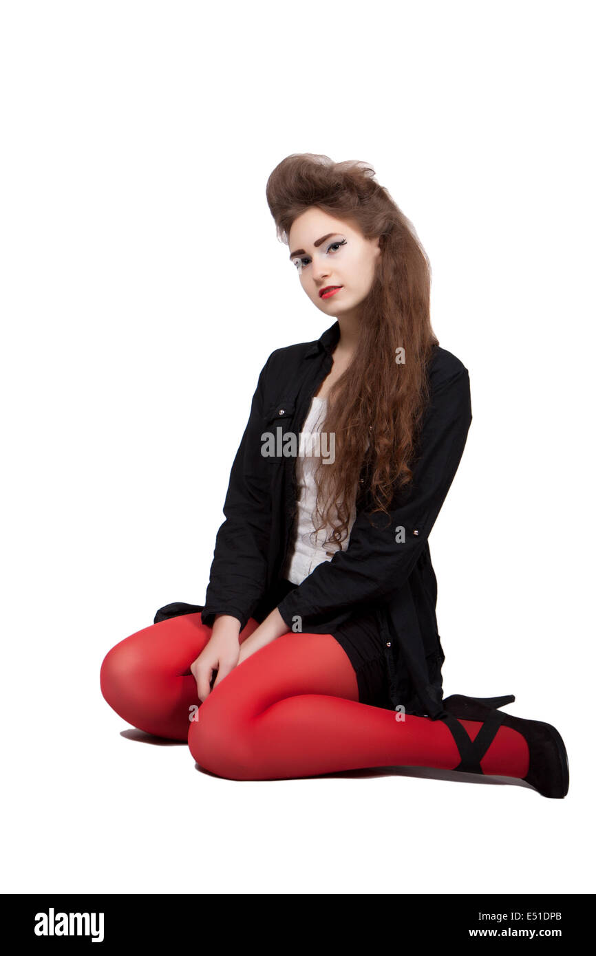 Teenage girl in black and red clothes Stock Photo - Alamy