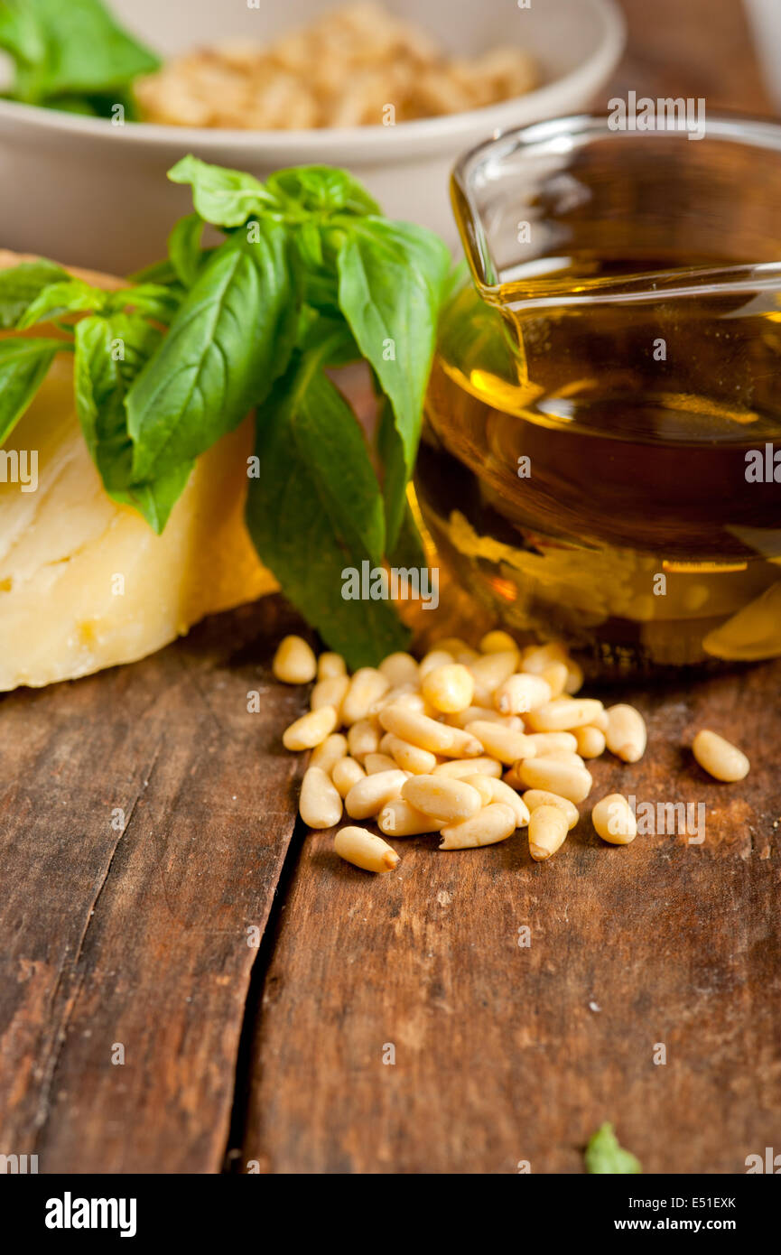 Italian basil pesto ingredients Stock Photo Alamy