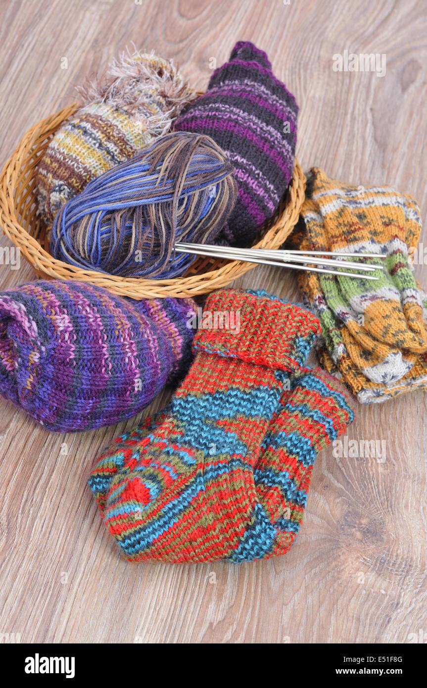Knitting socks Stock Photo