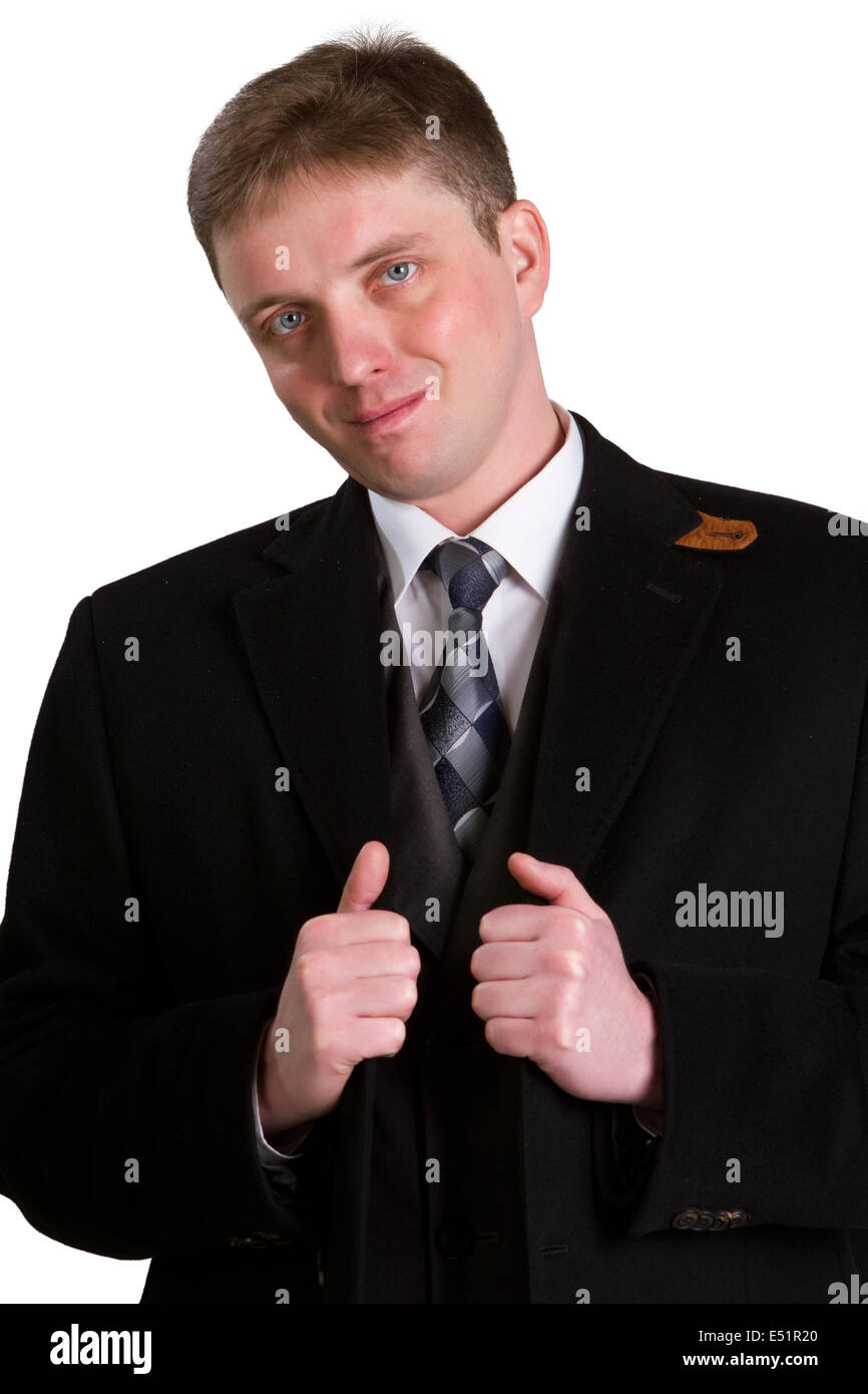 Young handsome man in black suit smiling Stock Photo - Alamy